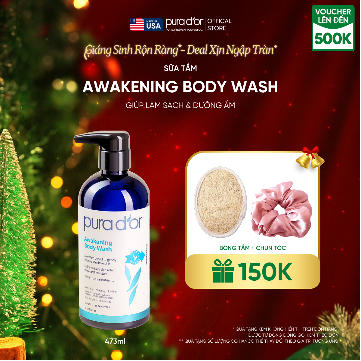 Sữa Tắm Pura D'or Awakening Body Wash Giúp Làm Sạch & Dưỡng Ẩm 473ml