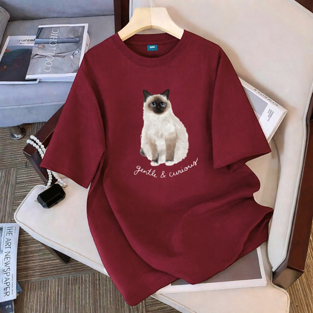 Áo thun unisex UX30-1171 mèo trắng gentle&curious dáng oversized local brand WETEE