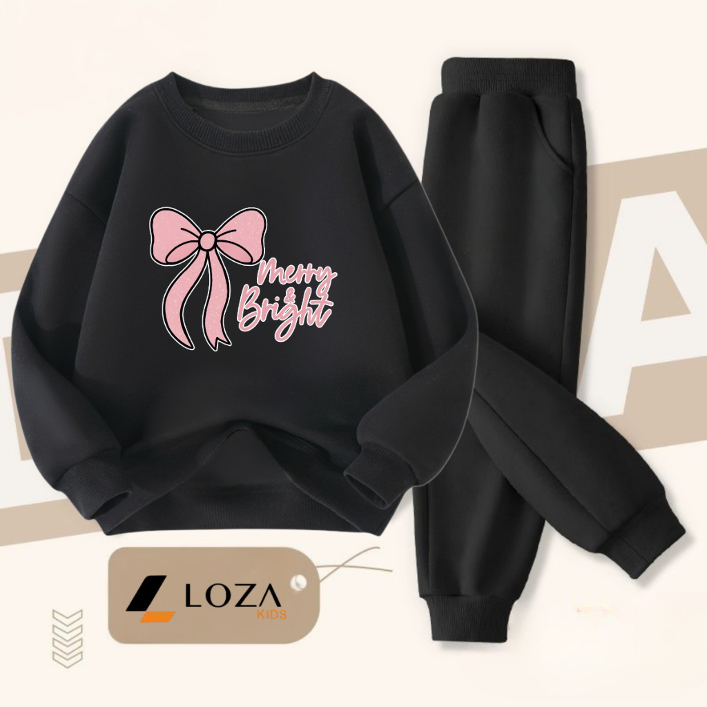 Bộ nỉ bé gái in hình nơ hồng  - Loza Kids BI536_thumbnail_1