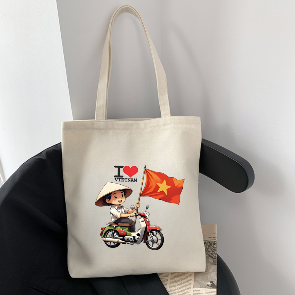 Túi Tote Tôi yêu Việt Nam  - Túi vải canvas có túi phụ và khoá kéo đựng vừa A4 và laptop (33x37cm) - TOTE21_thumbnail_2
