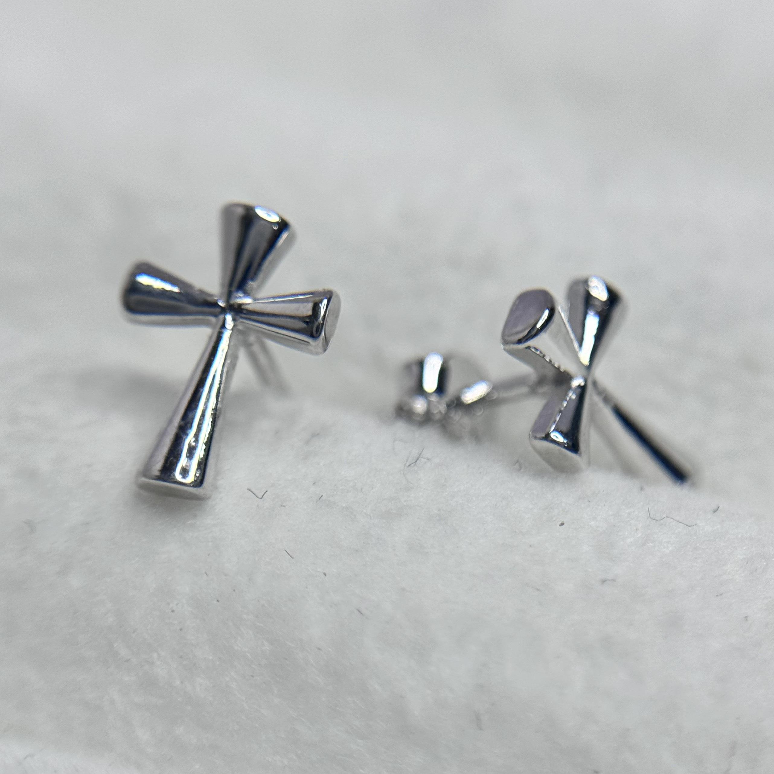 Khuyên kiểu bạc xi bạch kim hình chữ thập trơn_thumbnail_2