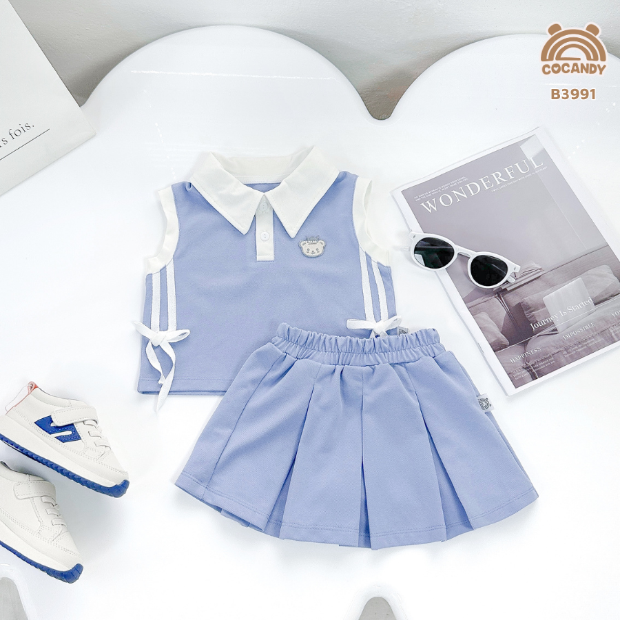 Bộ váy cộc X.NHẠT cổ nẹp TRẮNG phối dây dệt nơ sườn_thumbnail_1