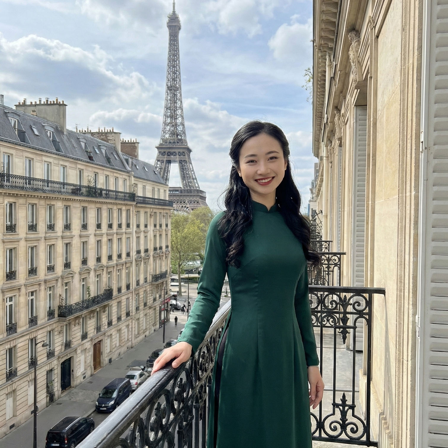 Áo Dài Truyền Thống Nữ 4 Tà Lụa Chifon Xanh Rêu - Có Bigsize TT25-02_thumbnail_2