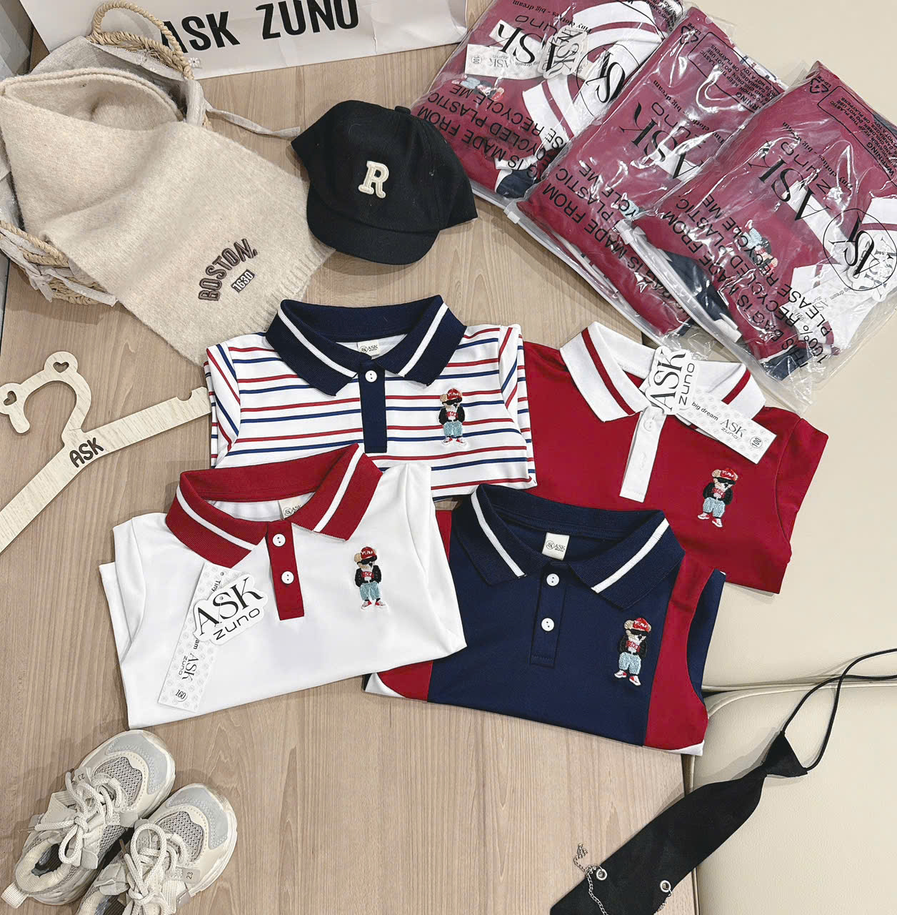 B71 SET 4 ÁO POLO GẤU ĐEO KÍNH- A106.281