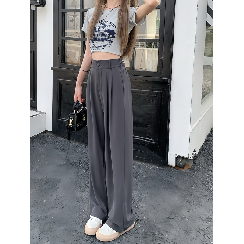 Quần ống suông nữ cạp cao dáng dài, quần tây ống rộng 1 khuy cài chất gold nhật có chun lưng Logastore_L001_thumbnail_2