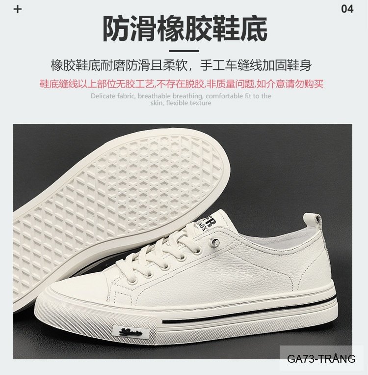 GA73 - Giày Sneaker Nam Da Bò Phong Cách Hàn, Đế Cao Su Thoáng Khí, Màu Trắng Đen_thumbnail_14