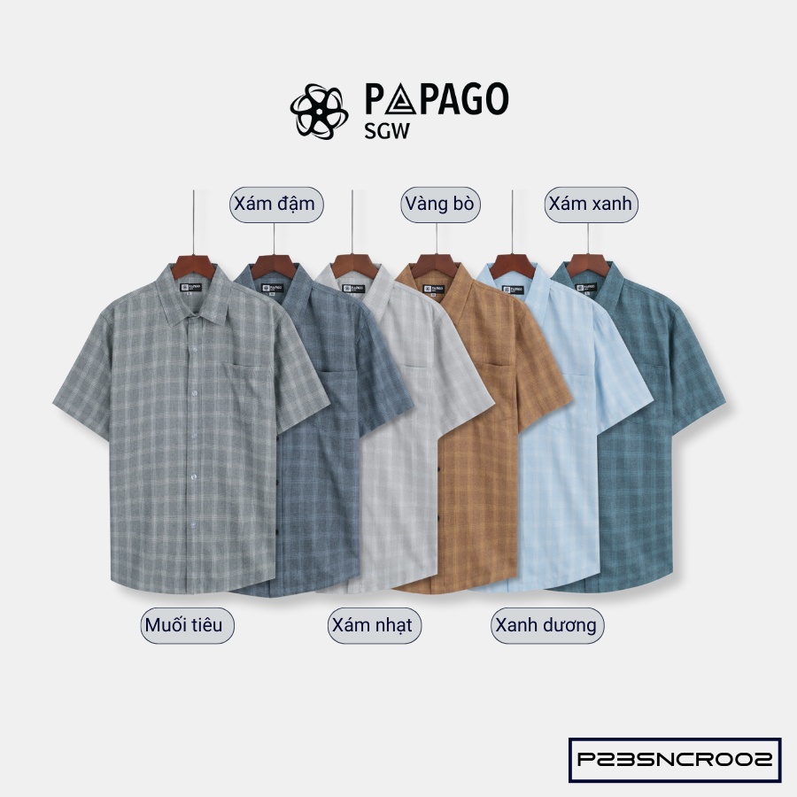 Áo sơ mi nam trung niên PAPAGO tay ngắn lai ngang sọc caro vải xô đũi - P23SNCR002_thumbnail_3