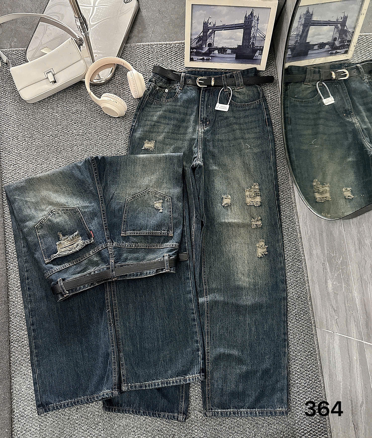 Quần jean ống suông rách kiểu lưng cao bigsize QJ364 dành cho nàng béo mập từ 55-90kg_thumbnail_6