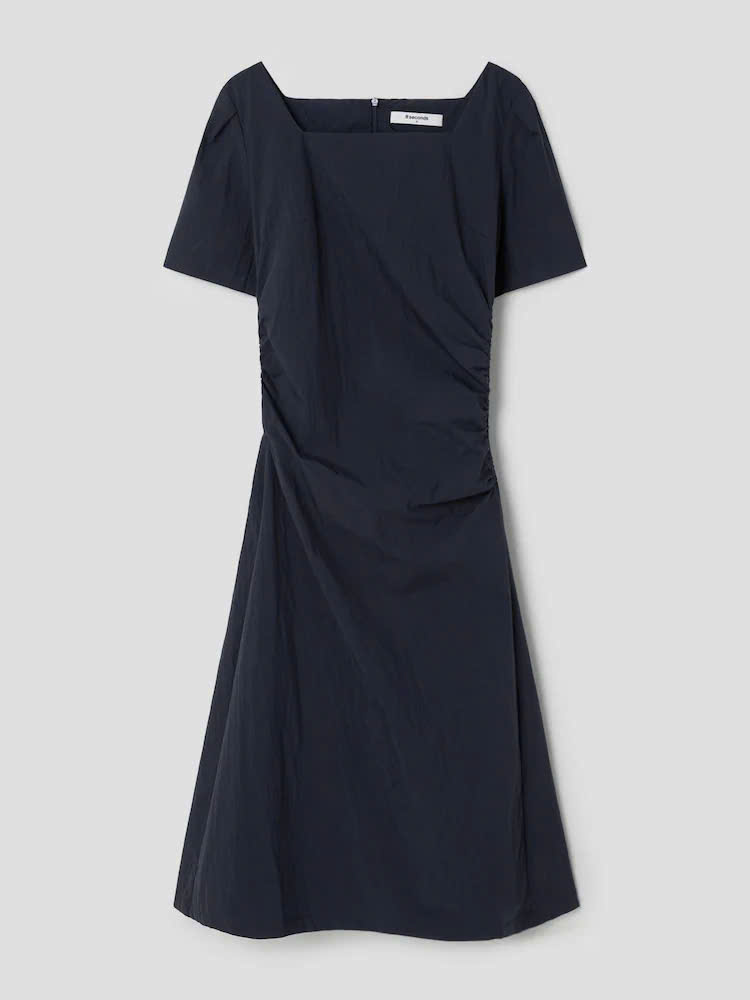 E317 ĐẦM GIÓ XÁM CỔ VUÔNG PHỐI NHÚN XUẤT HÀN