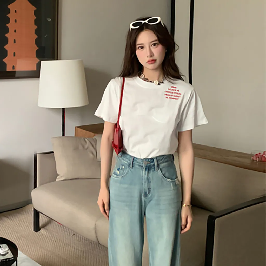 Áo thun nữ form regular in chữ đơn giản 2528 Miucho Chic vải cotton thoáng mát dễ phối đồ_thumbnail_2