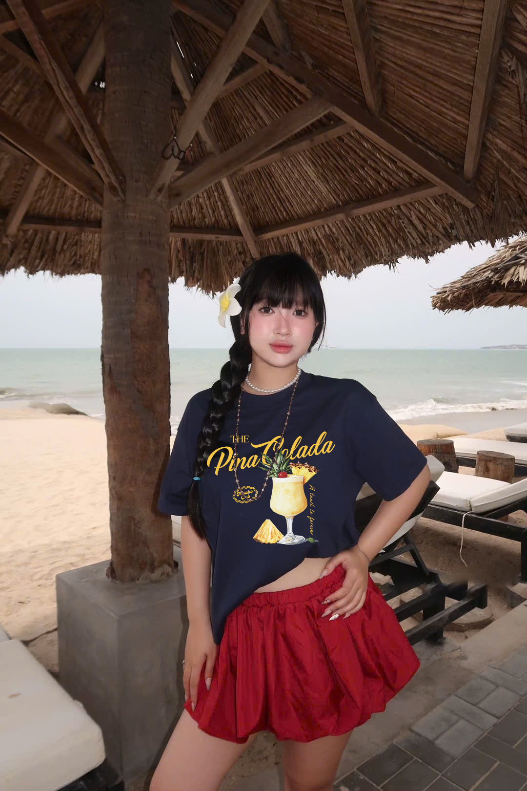 Áo thun boxy hè biển 2250 Miucho cổ tròn vải cotton 2c 250gsm đứng form in mix_thumbnail_2