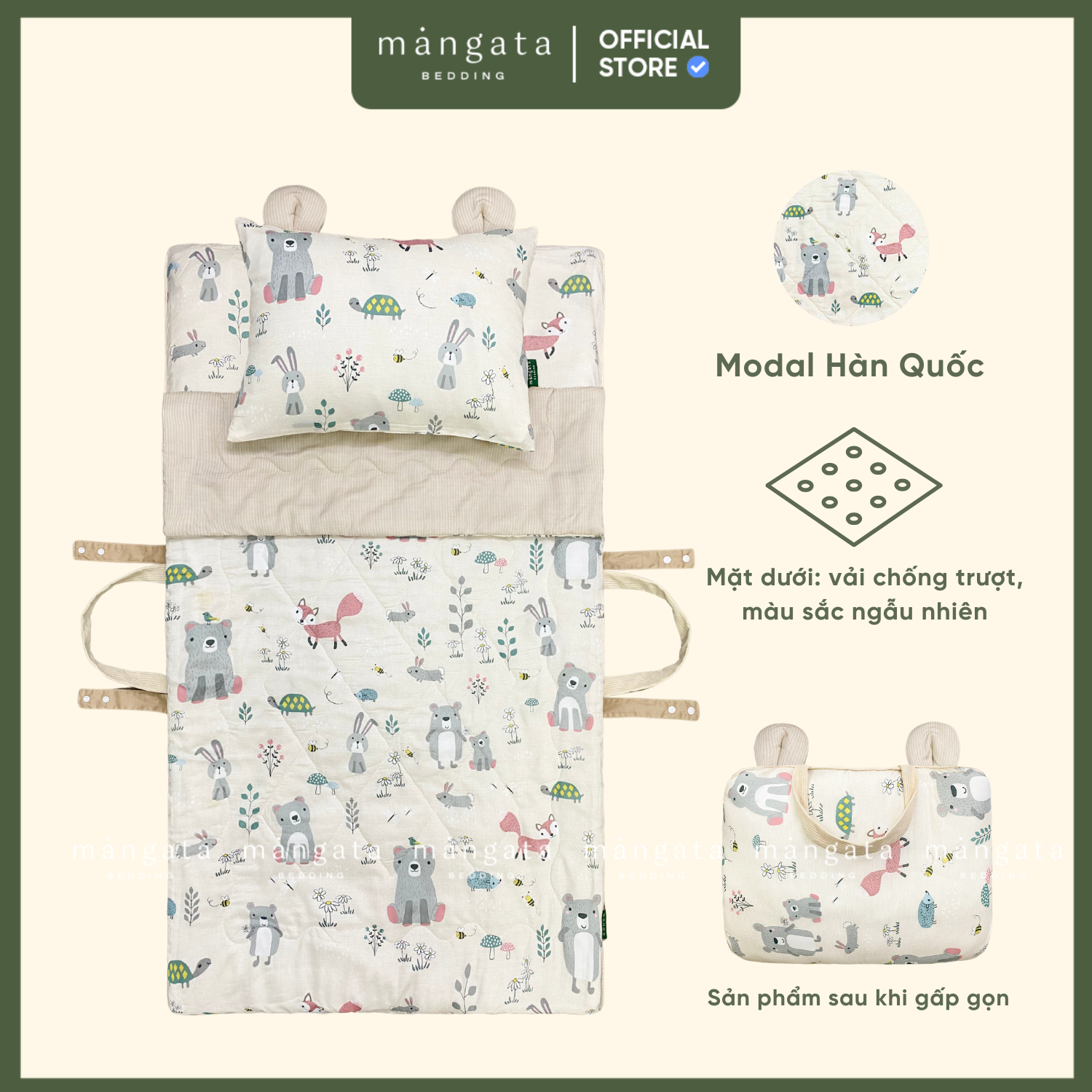 Mẫu Gấu và thỏ - Bộ chăn gối gấp gọn đi học