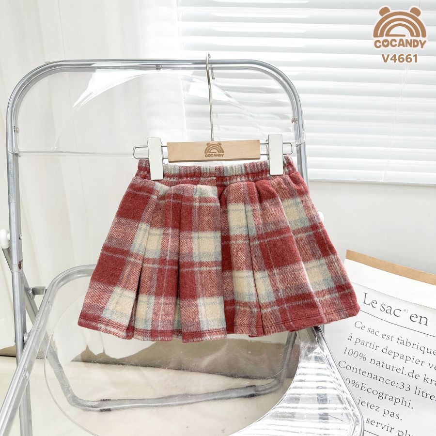 Váy xếp ly caro BE ĐỎ cạp 2 cúc_thumbnail_2