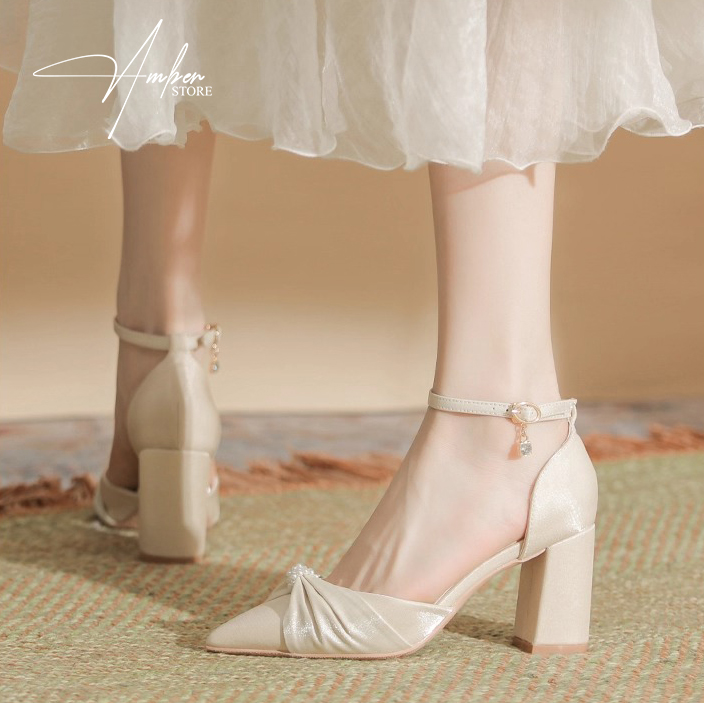 Giày Cao Gót Nữ Gót Vuông Bít Mũi Satin Phối Ngọc – CG20_thumbnail_1