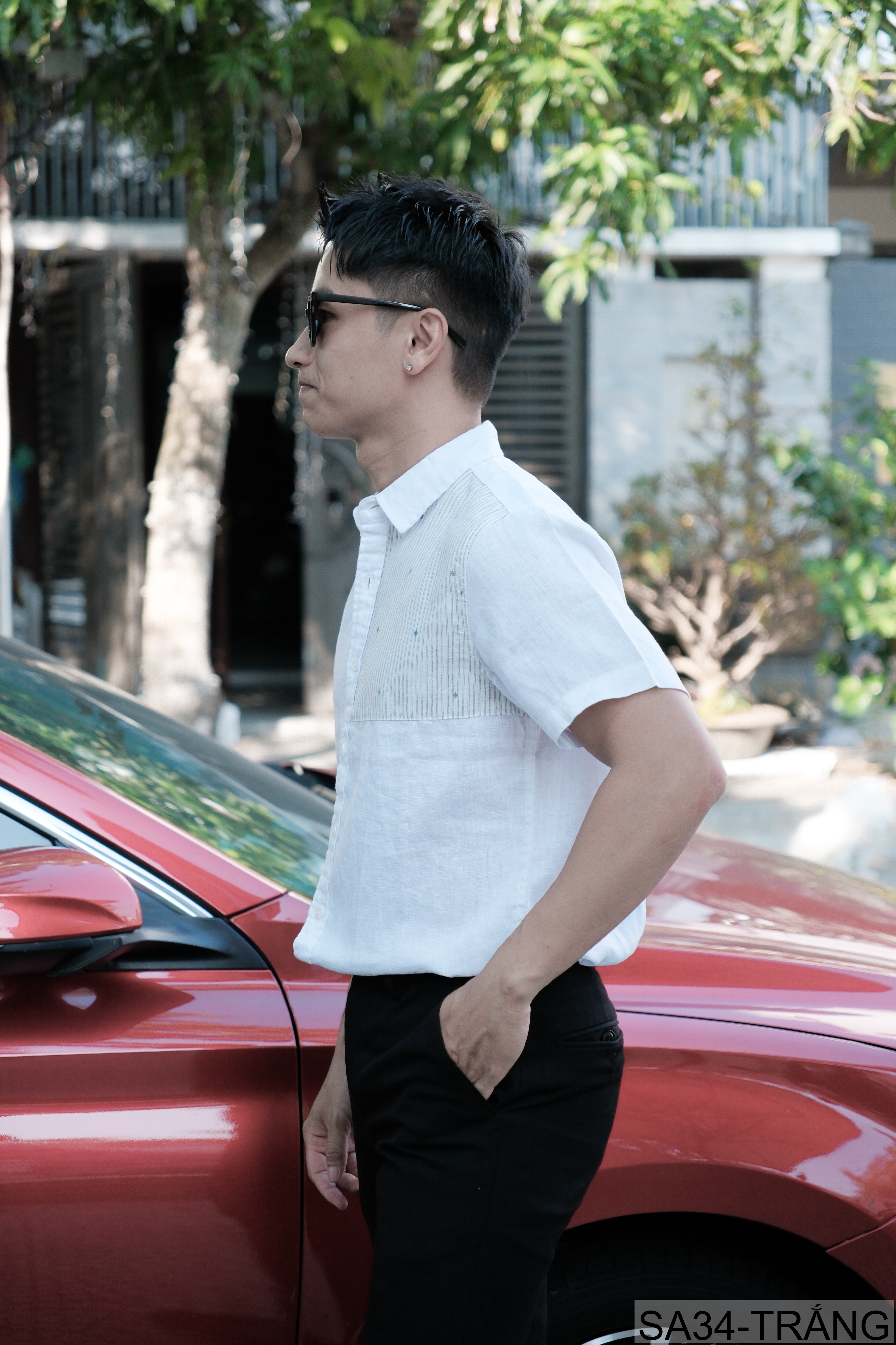 SA34 - Áo sơ mi nam tay ngắn vải lanh thoáng mát phong cách Nhật Bản kẻ sọc phối màu trắng xanh ngọc_thumbnail_2