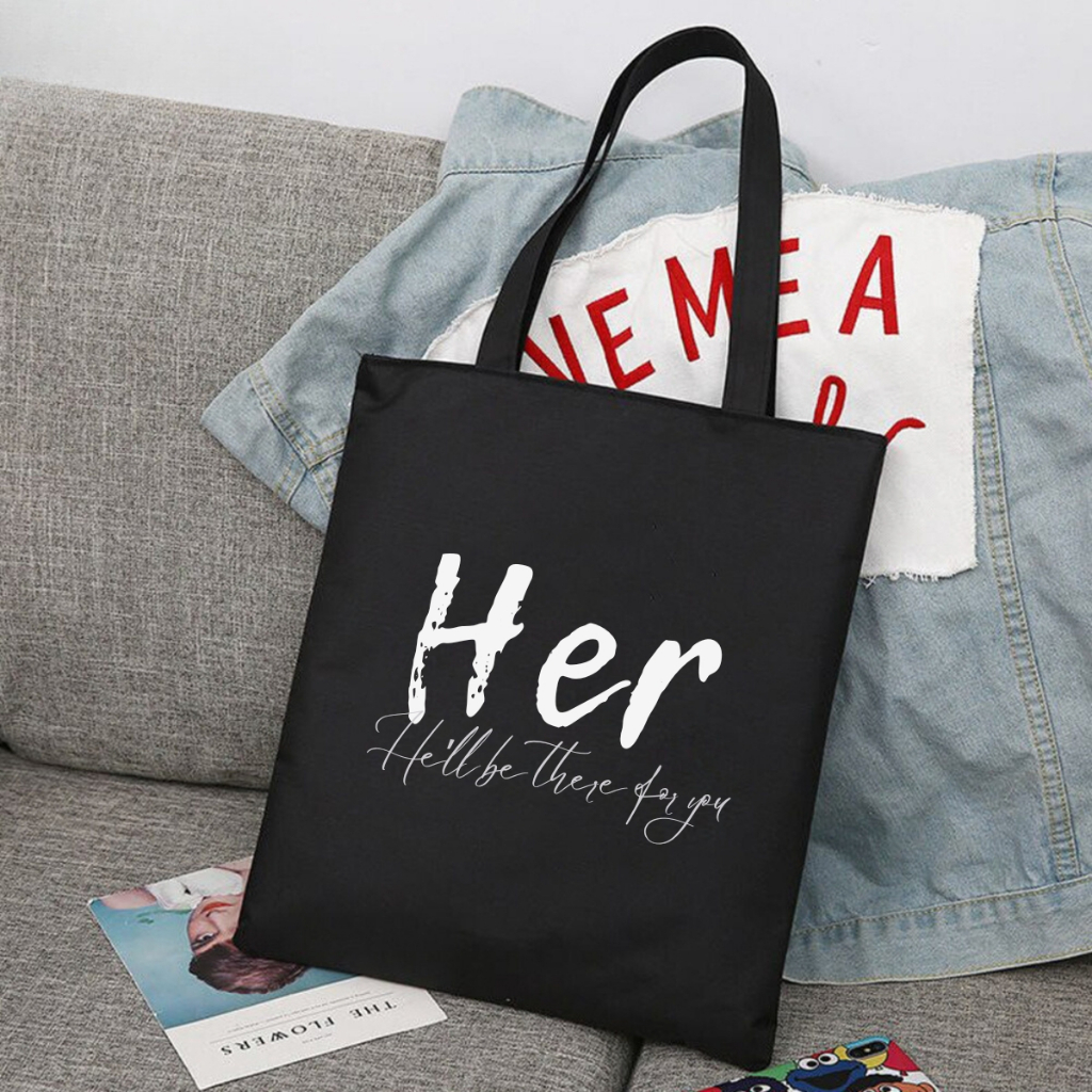 Túi tote màu đen mẫu chữ đơn giản - Túi tote vải canvas 33x37 có khóa kéo đựng vừa A4, laptop Loza TOTE19_thumbnail_0
