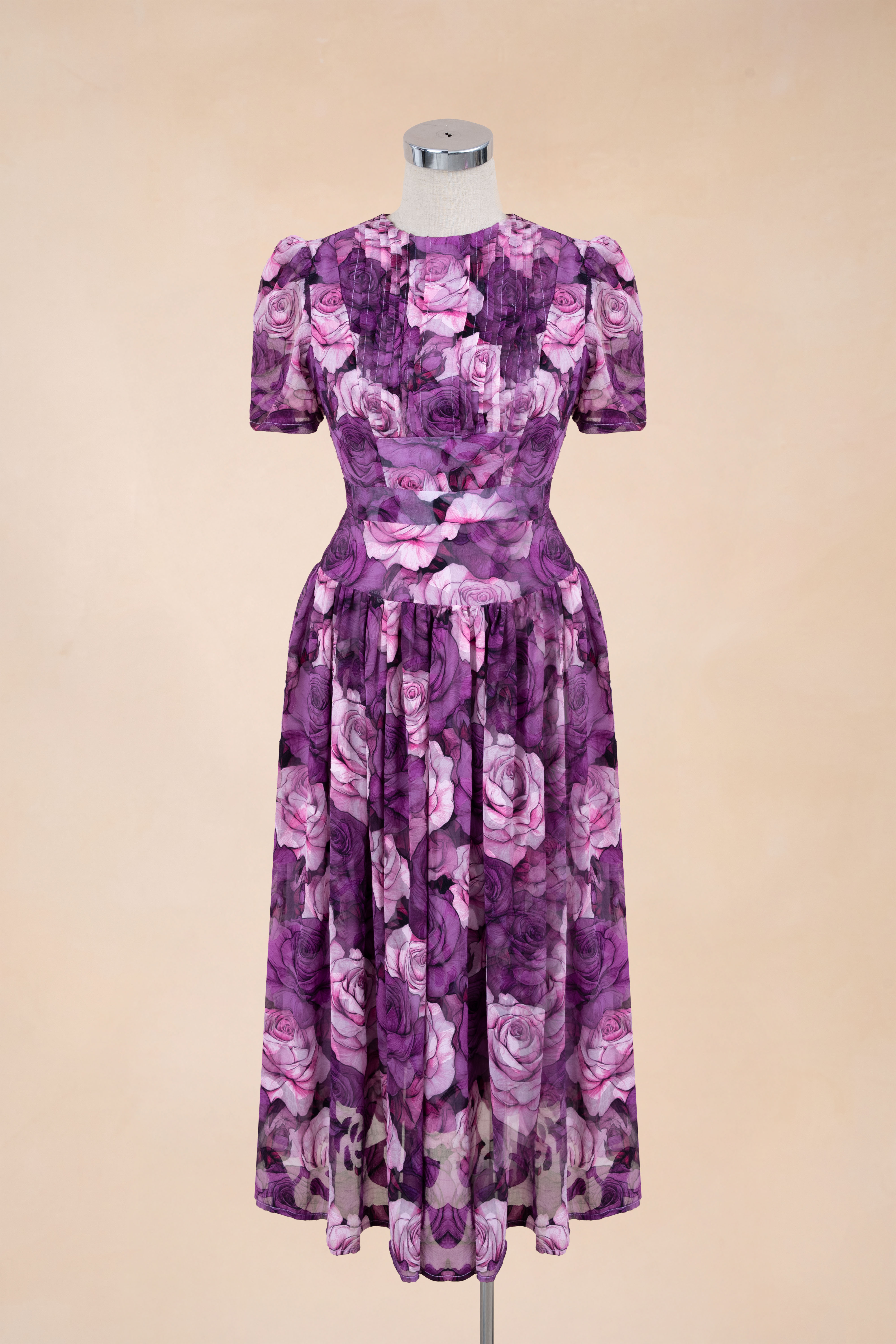 Đầm Xoè Hoa Ly Ngực Cổ Tròn