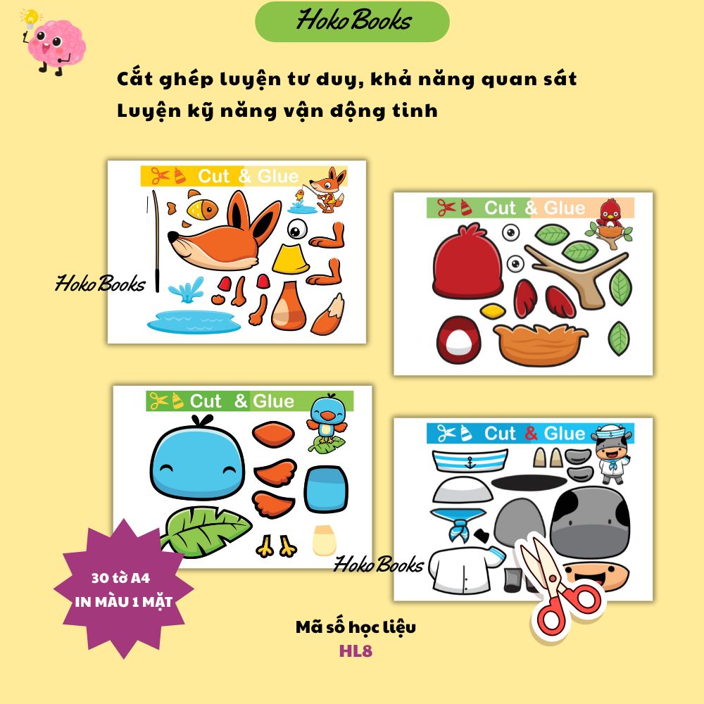 HL8 Bộ 30 tờ Học liệu cắt ghép động vật