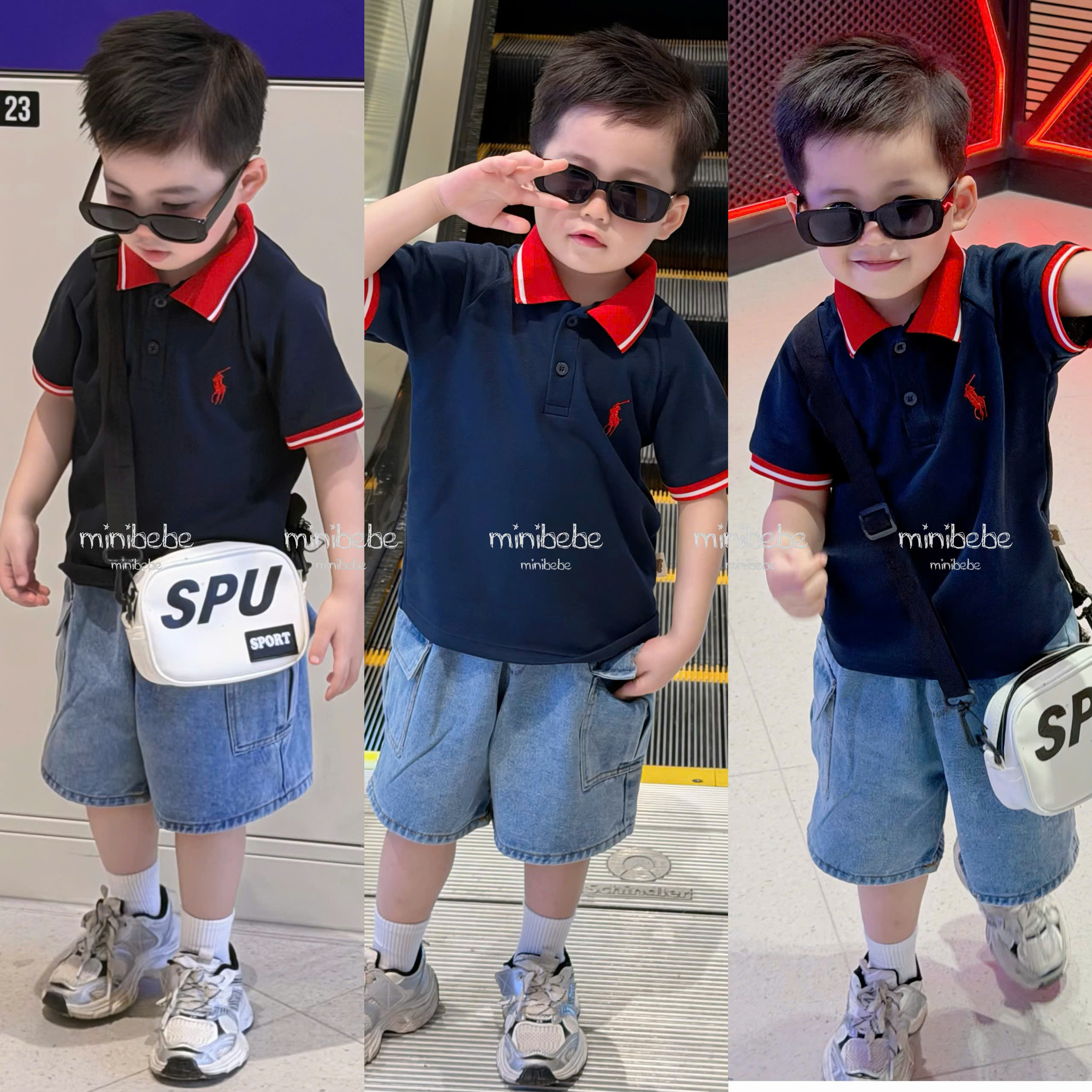 K26 BỘ POLO QUẦN BÒ THÊU NGỰA ĐỎ- A116.888