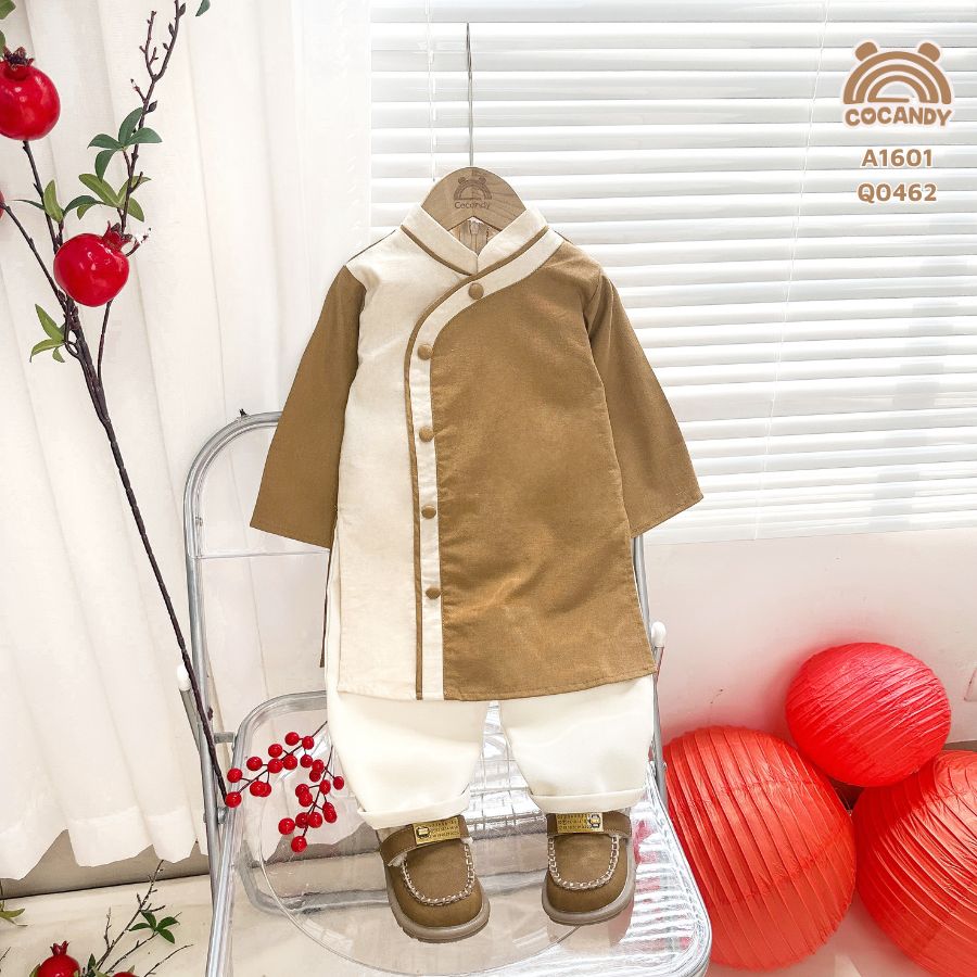 Áo dài linen NÂU phối BE cúc chéo_thumbnail_4