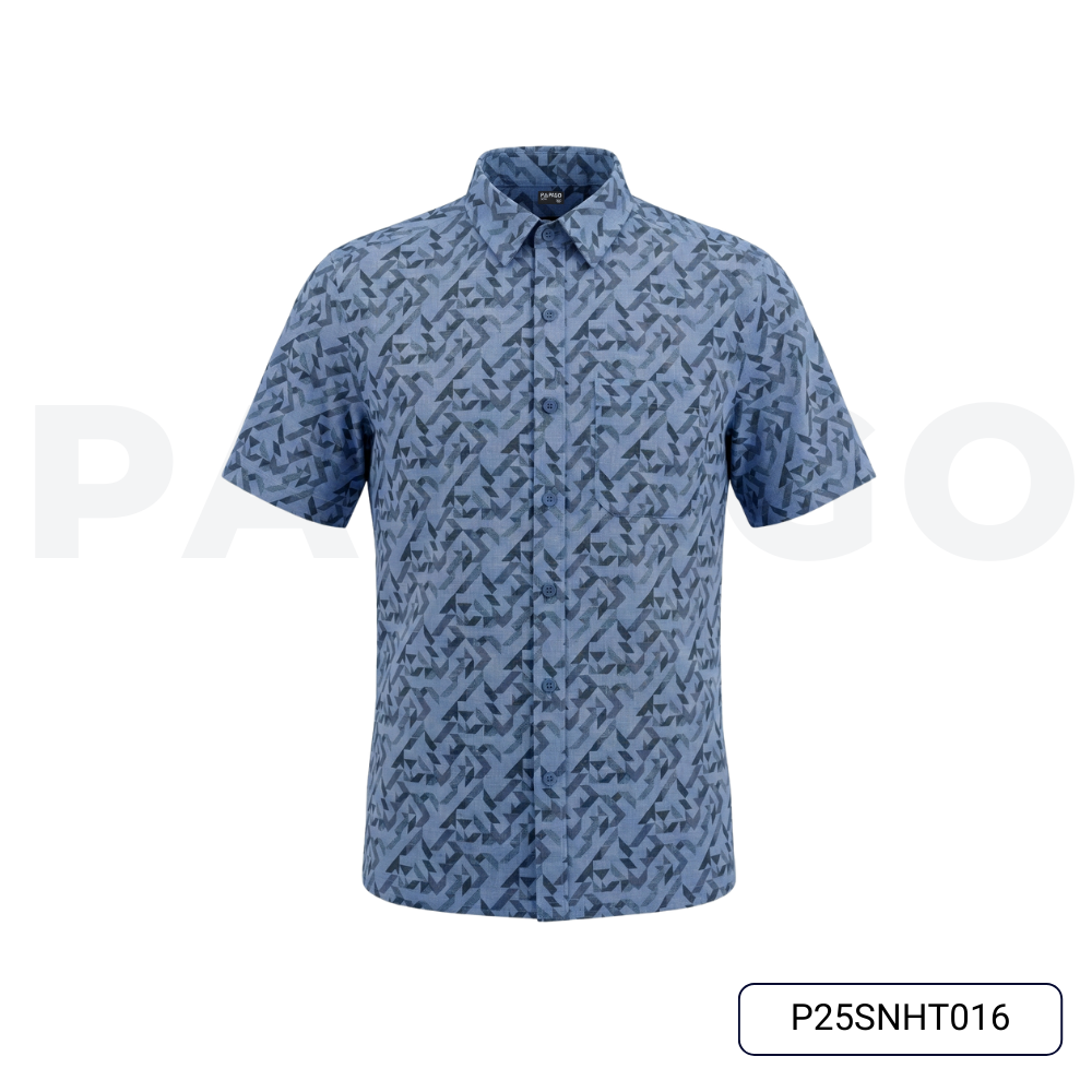 Áo sơ mi nam trung niên PAPAGO tay ngắn lai ngang - vải xô đũi in họa tiết - P25SNHT016