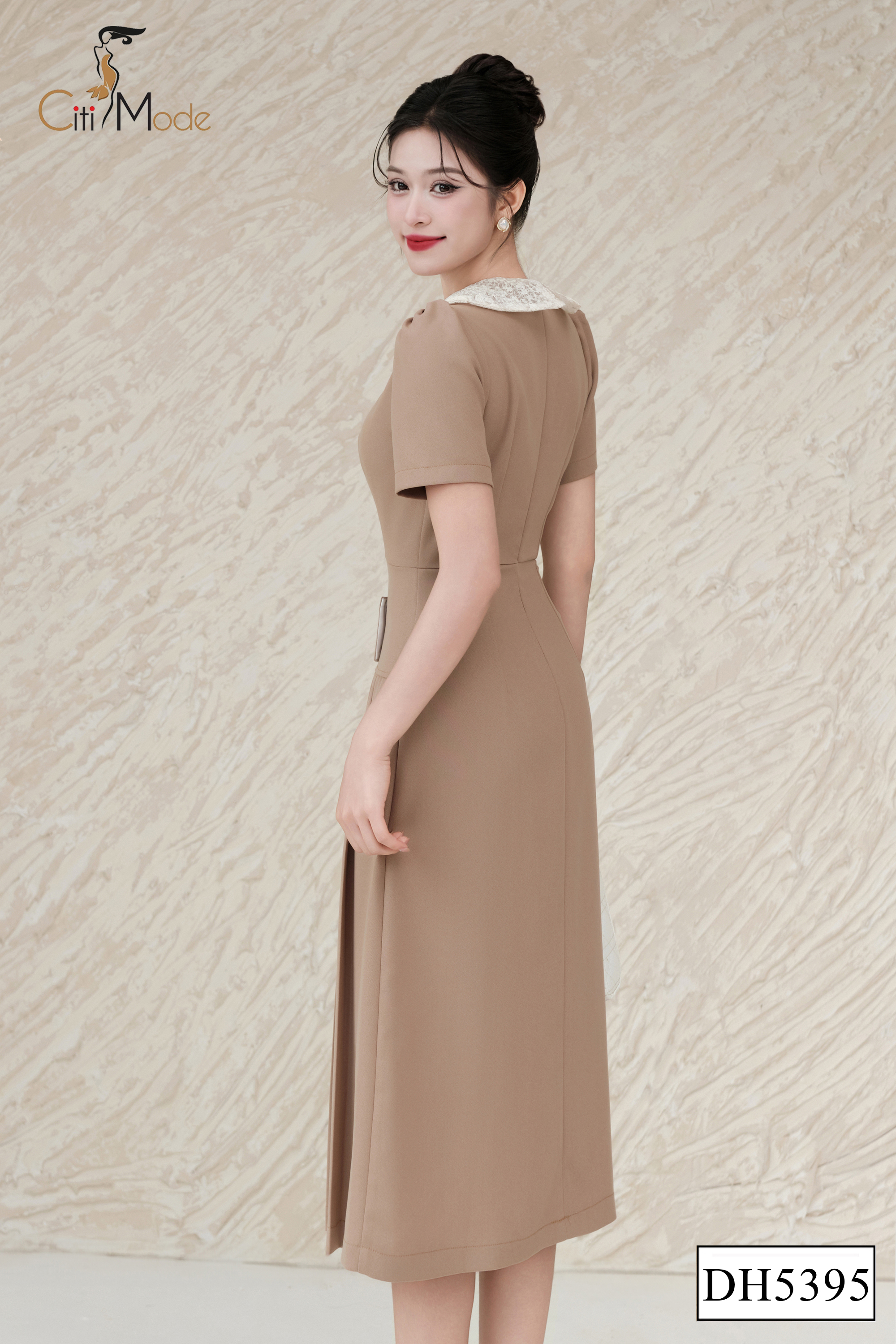 Đầm xòe nâu xếp ly cổ ren_thumbnail_2