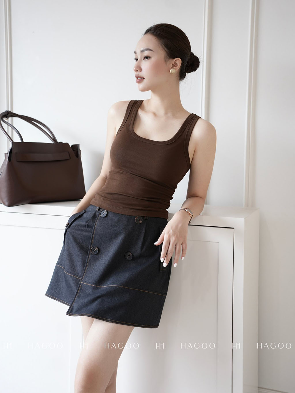 Chân váy ngắn chữ A hai hàng cúc HAGOO_thumbnail_3