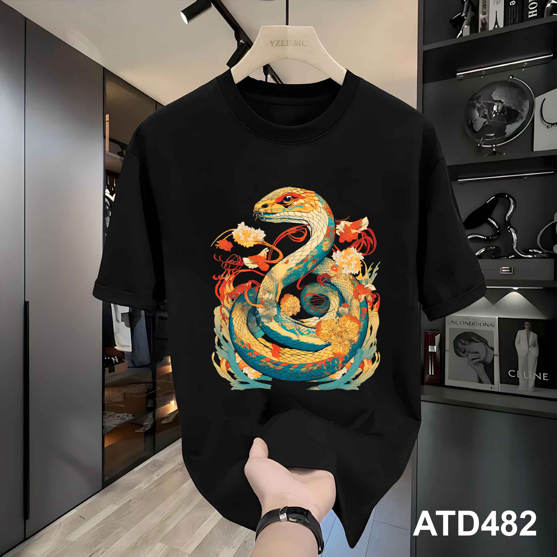 Áo thun nam form rộng 12 con giáp tuổi Tỵ ATD482 Miucho Iconic cotton cổ tròn in graphic