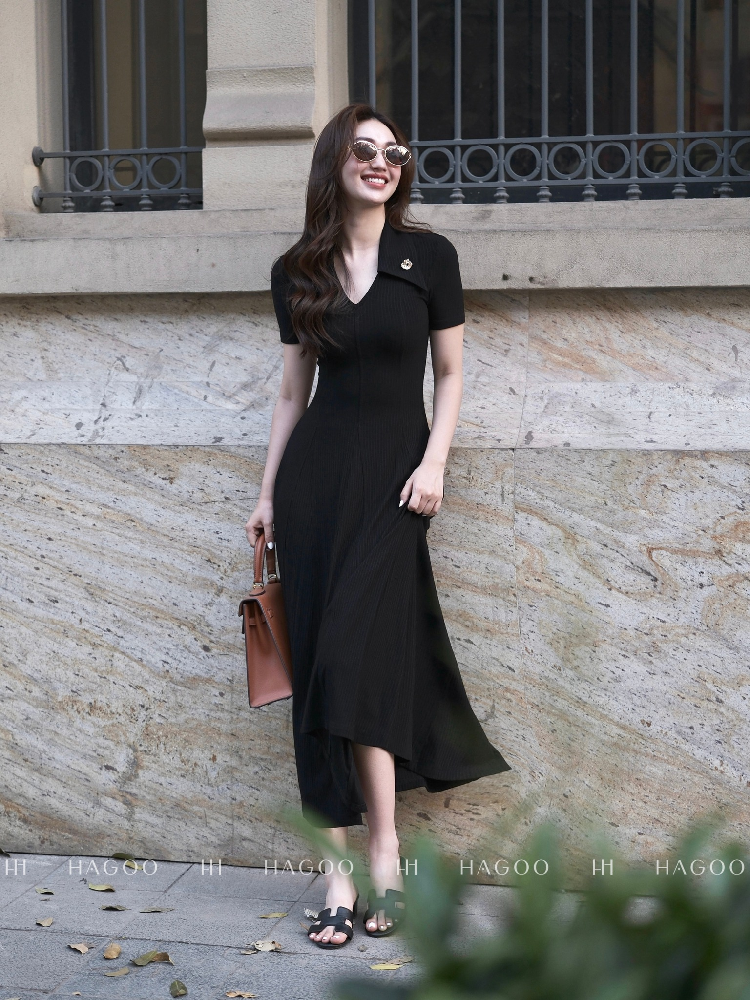 Váy xòe cổ đức cúc trang trí HAGOO