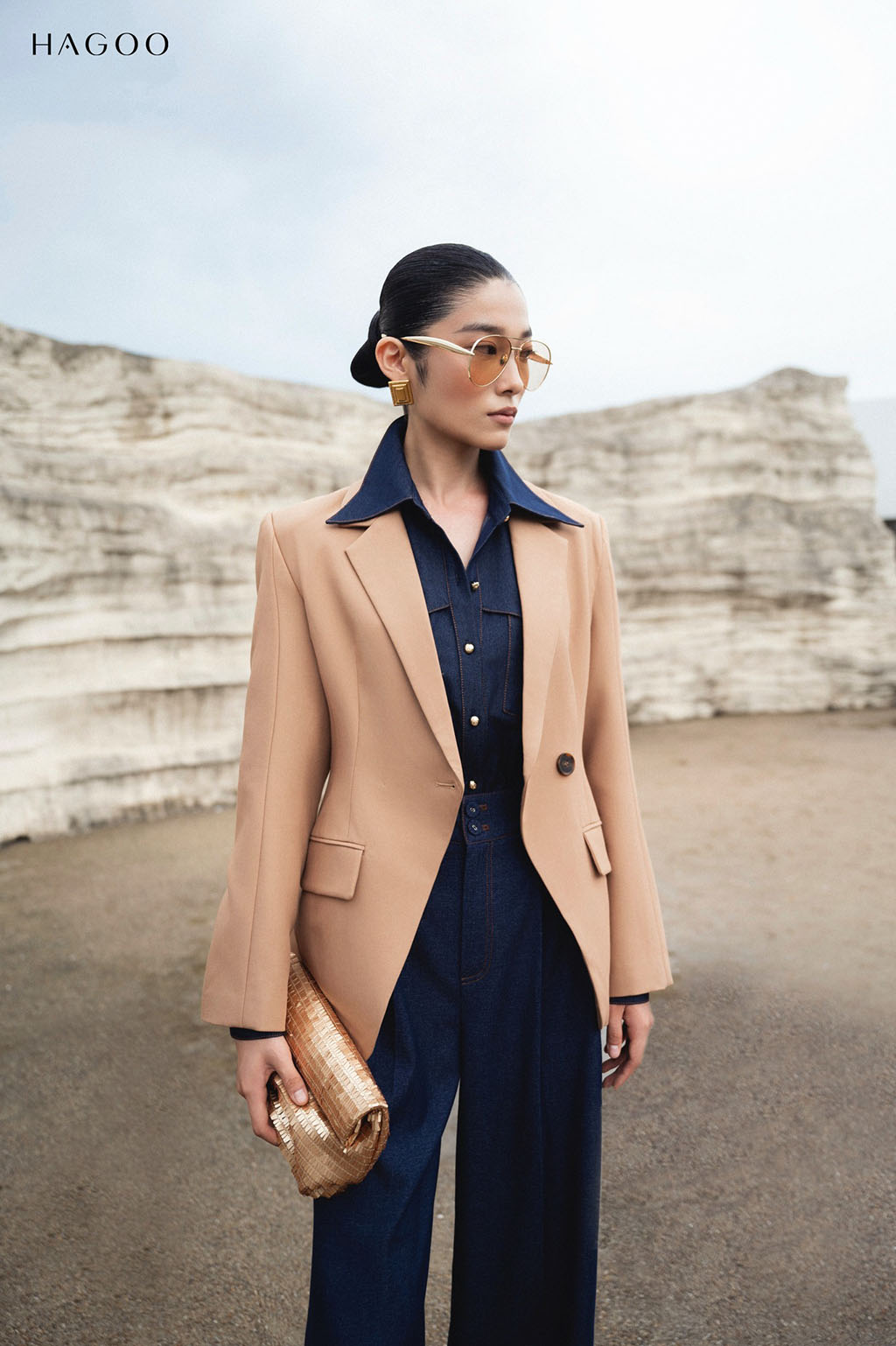 Áo Blazer ve cổ vạt chéo HAGOO