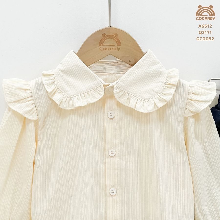 Áo dài sơ mi BE cổ viền bèo vai phối bèo_thumbnail_4