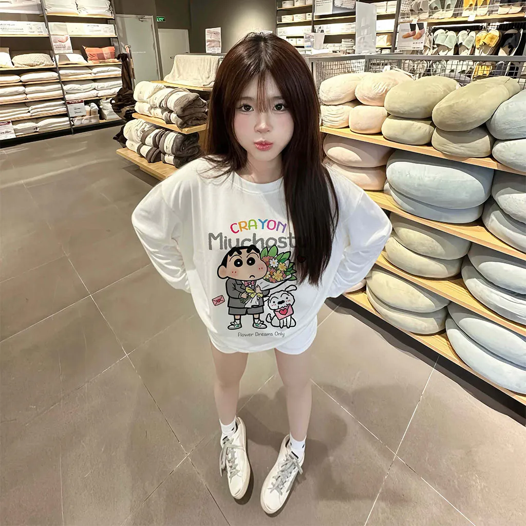 Áo thun boxy tay dài hoạt hình đáng yêu Miucho vải thoáng mát cổ tròn in mix 2957_thumbnail_5