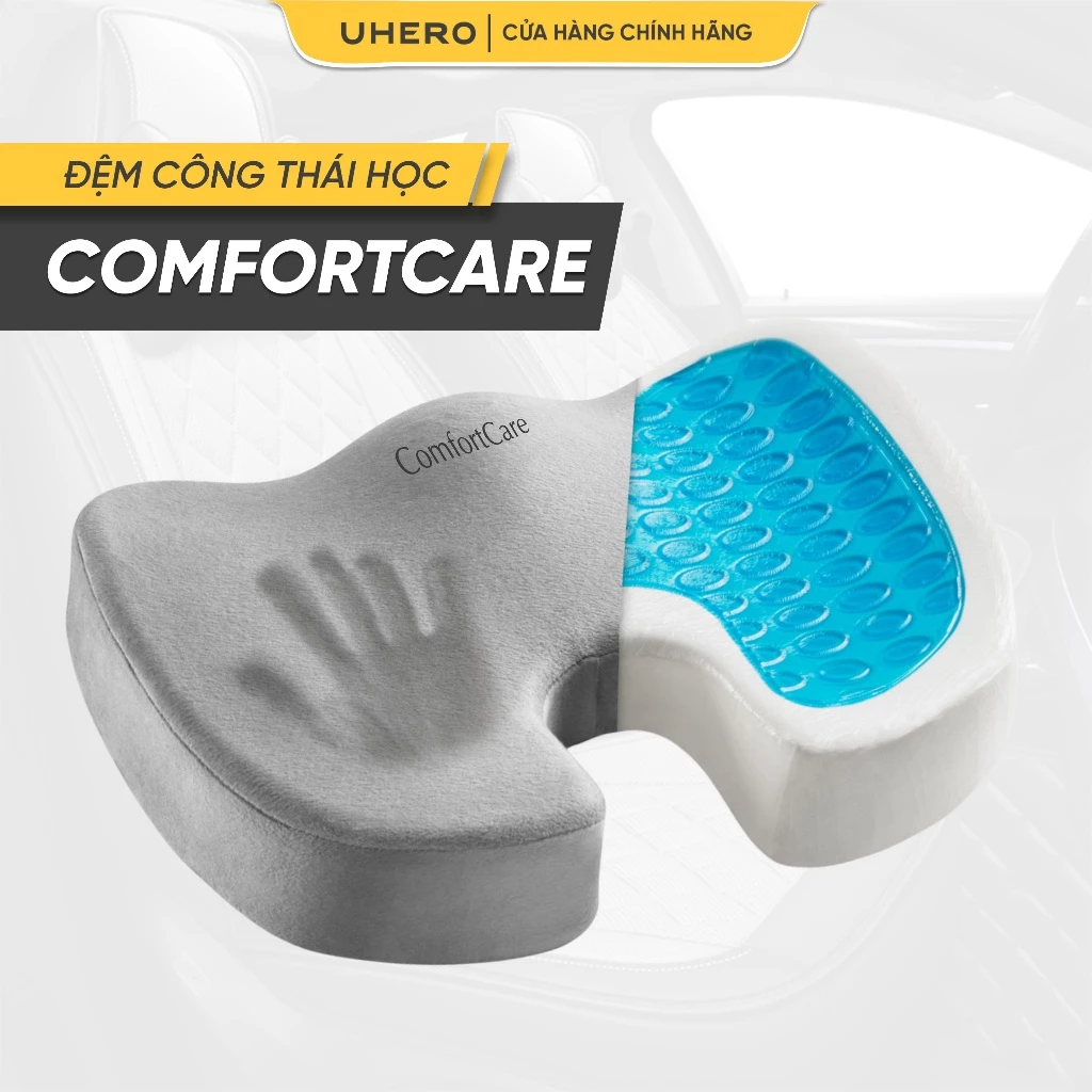 Đệm ngồi công thái học Uhero ComfortCare mút hoạt tính, có gel làm mát, giảm áp lực vùng hông, hỗ trợ đau xương cụt, trĩ