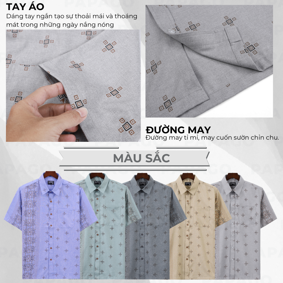 Áo sơ mi nam trung niên PAPAGO tay ngắn vải xô đũi lai ngang in họa tiết - P24SNHT010_thumbnail_5