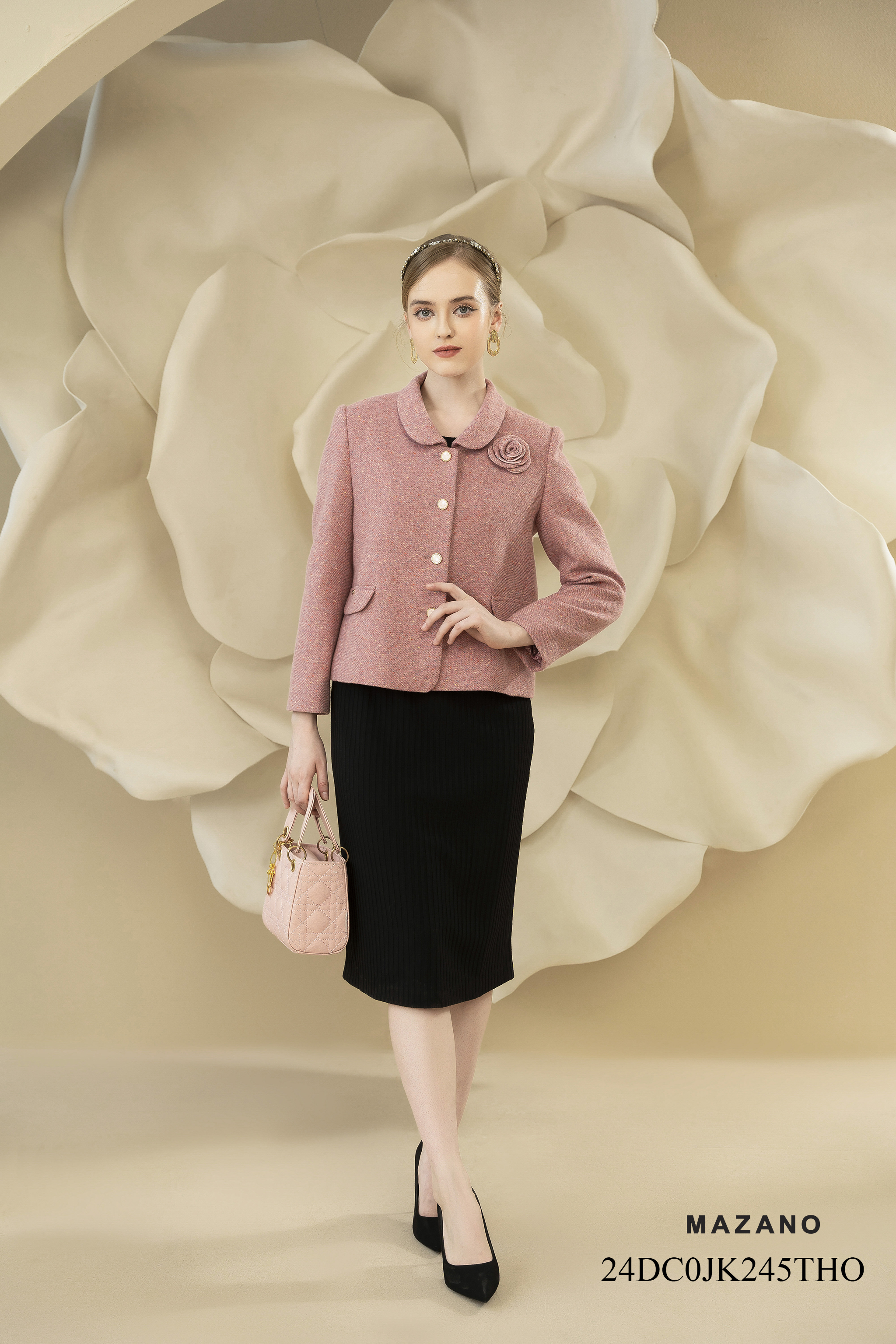 Áo khoác ngắn Suông Vải dạ len cao cấp  Dài dưới eo JK245THO_thumbnail_1