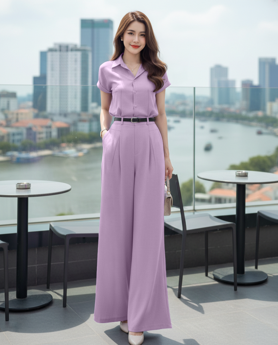 Set bộ đồ áo sơ mi phối quần ống rộng phong cách_thumbnail_9