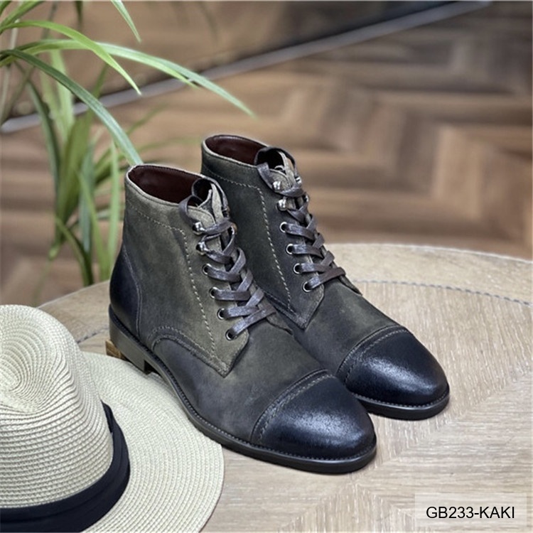 GB233 - Giày Boots Martin Nam Da Bò Phong Cách Anh, Đế Cao Su Chống Trượt, Màu Đen Kaki_thumbnail_19