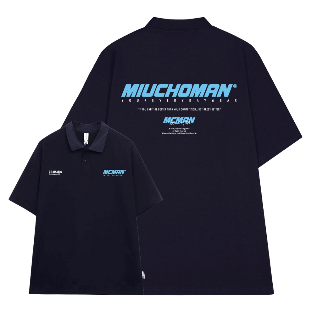 Áo polo nam form rộng PLD390 Miucho Man cotton cổ trụ in typography_thumbnail_5