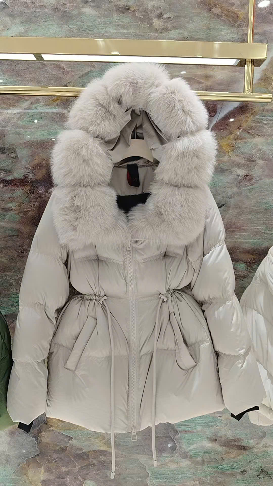 Áo phao cổ lông rút eo - K3