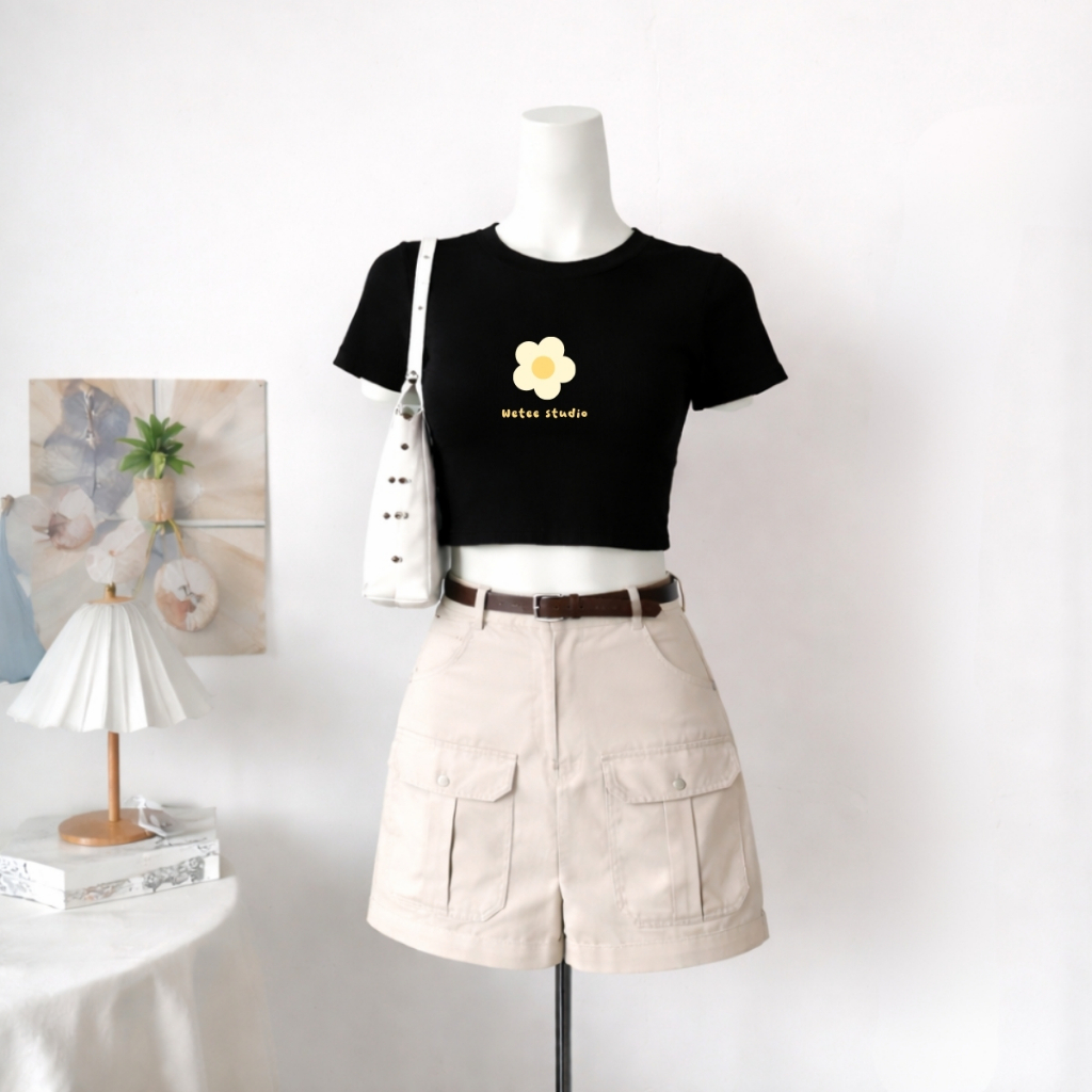 Áo croptop nữ hình bông hoa wetee studio dáng ôm chất thun cotton local brand WETEE - WC1155
