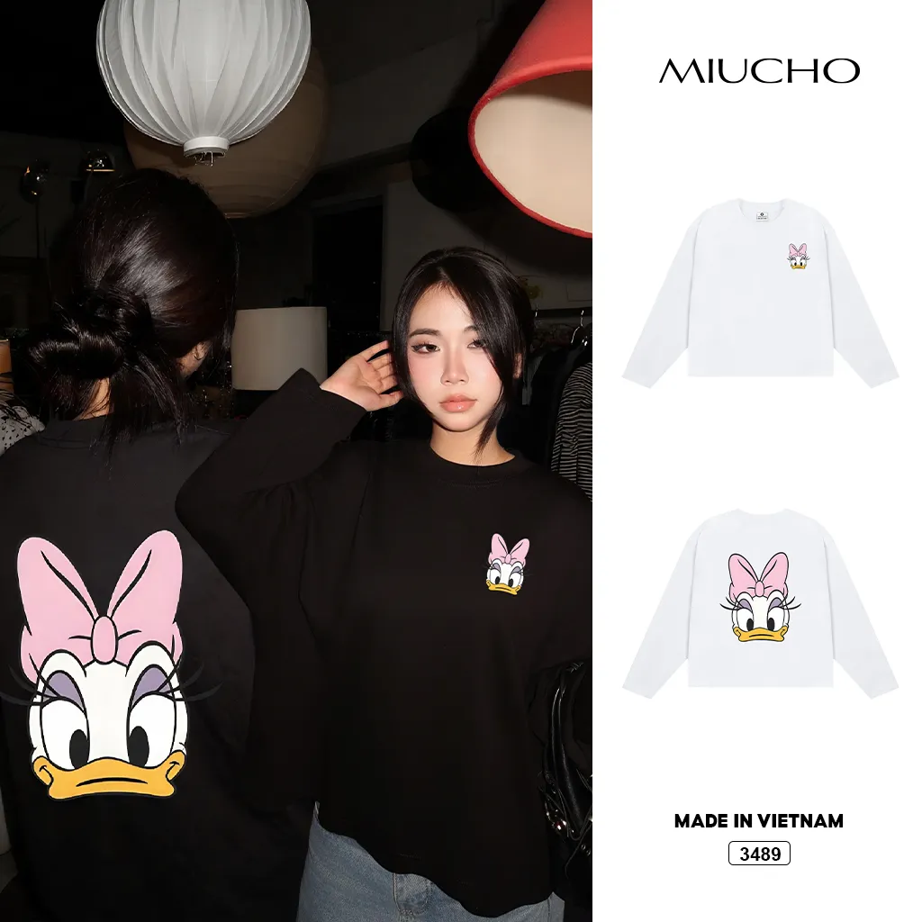 Áo thun boxy nữ tay dài Vịt donalid Miucho 3489