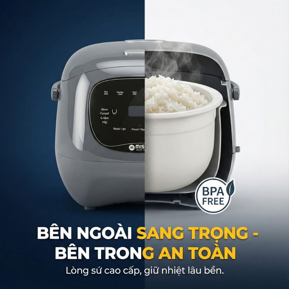 Nồi cơm điện lòng sứ dưỡng sinh Mishio MK365 - màu xám_thumbnail_9