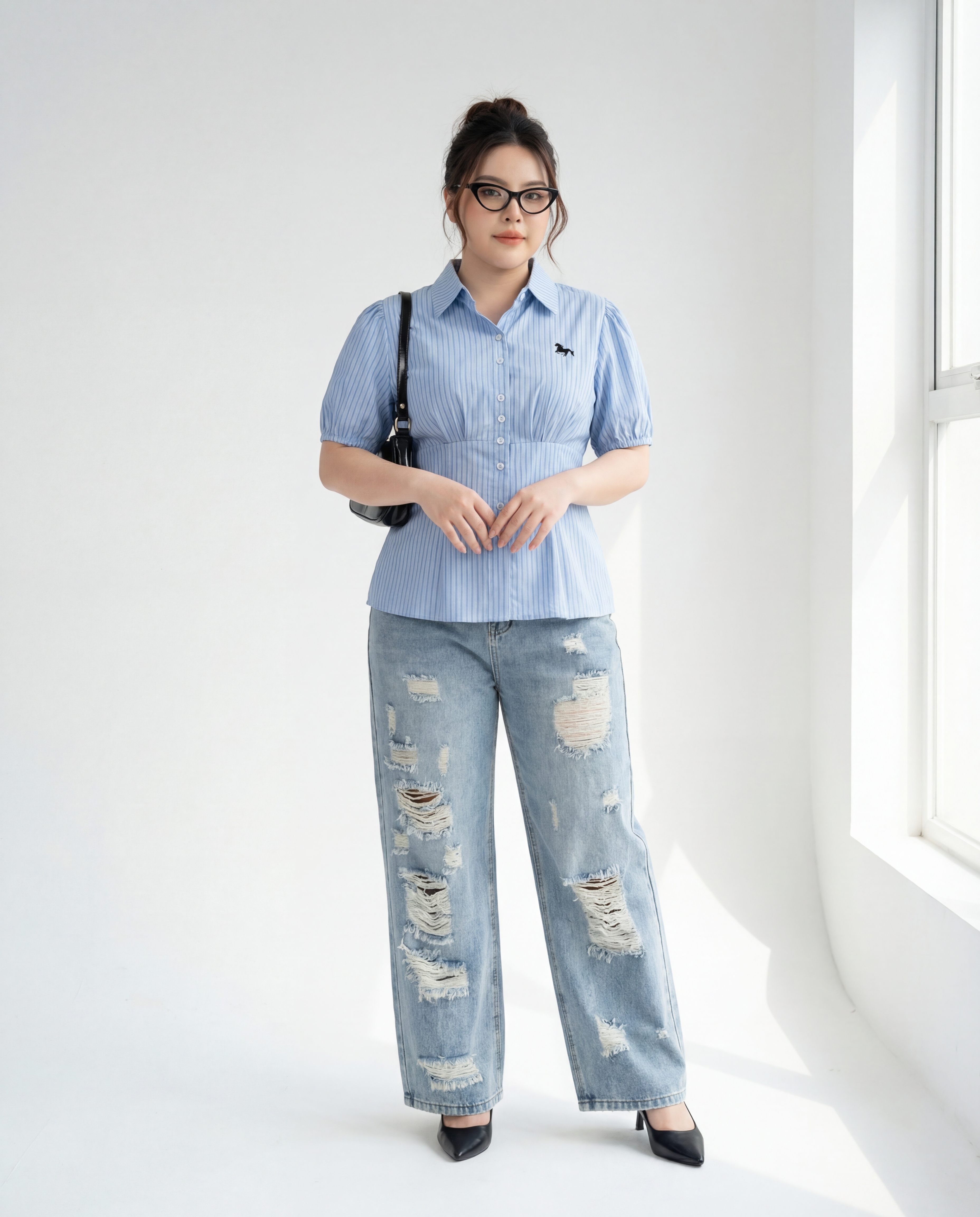 BIGSIZE- Quần jean suông nấm rách T- QJ5038