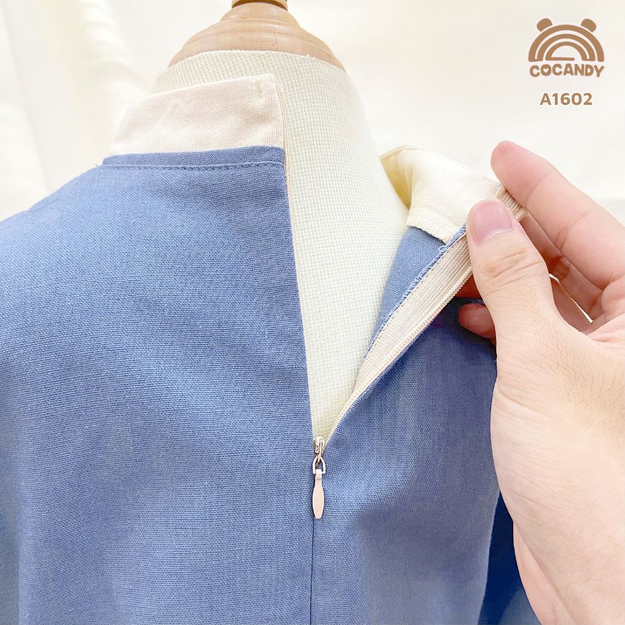 Áo dài linen XANH phối BE cúc chéo_thumbnail_2