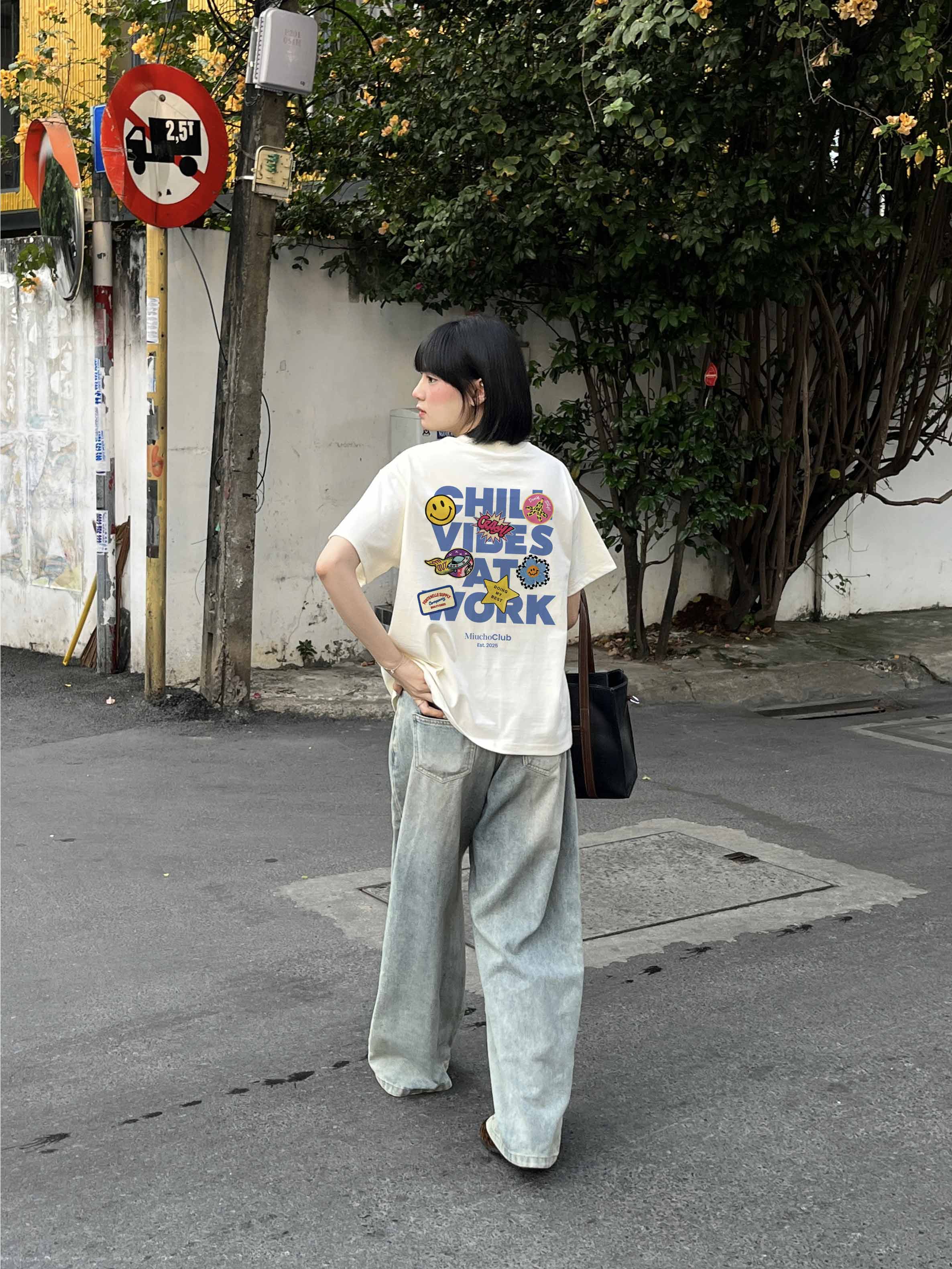 Áo thun boxy chill vibes AXD2435 Miucho cổ tròn vải cotton 2c 250gsm đứng form in mix_thumbnail_2