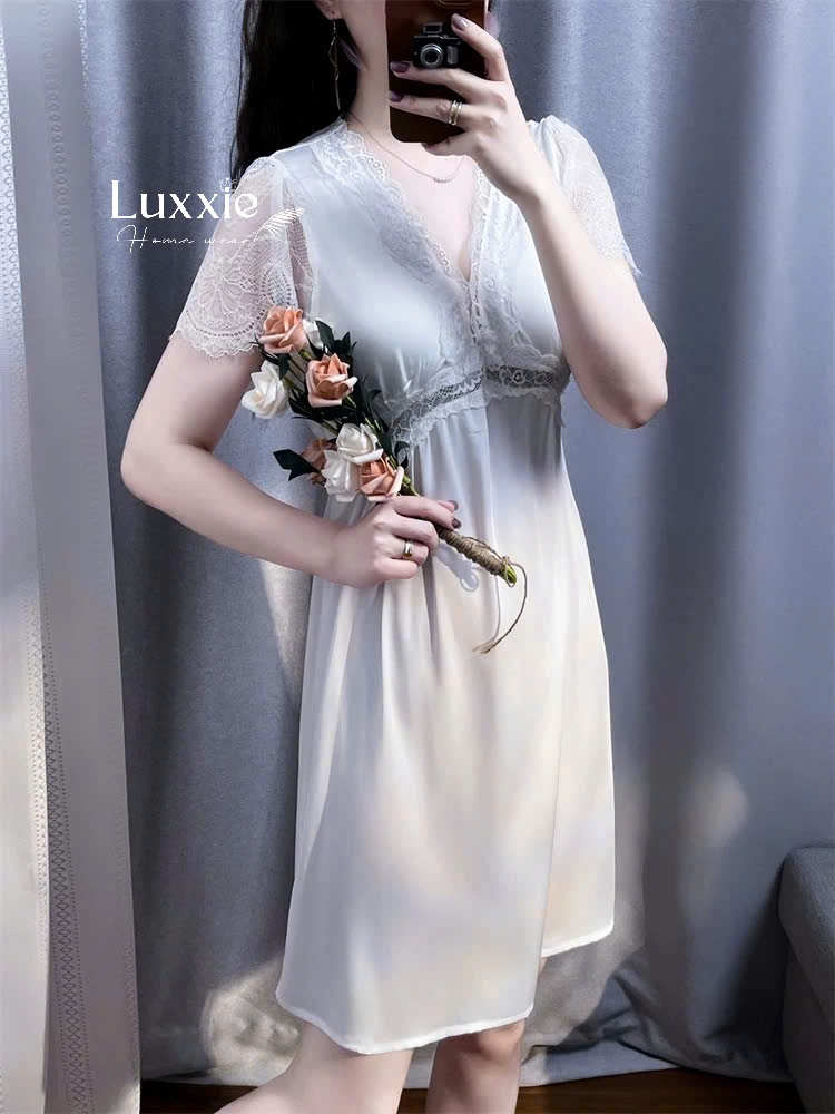 V07 Váy ngủ lụa cổ V tay ren dáng suông_thumbnail_3