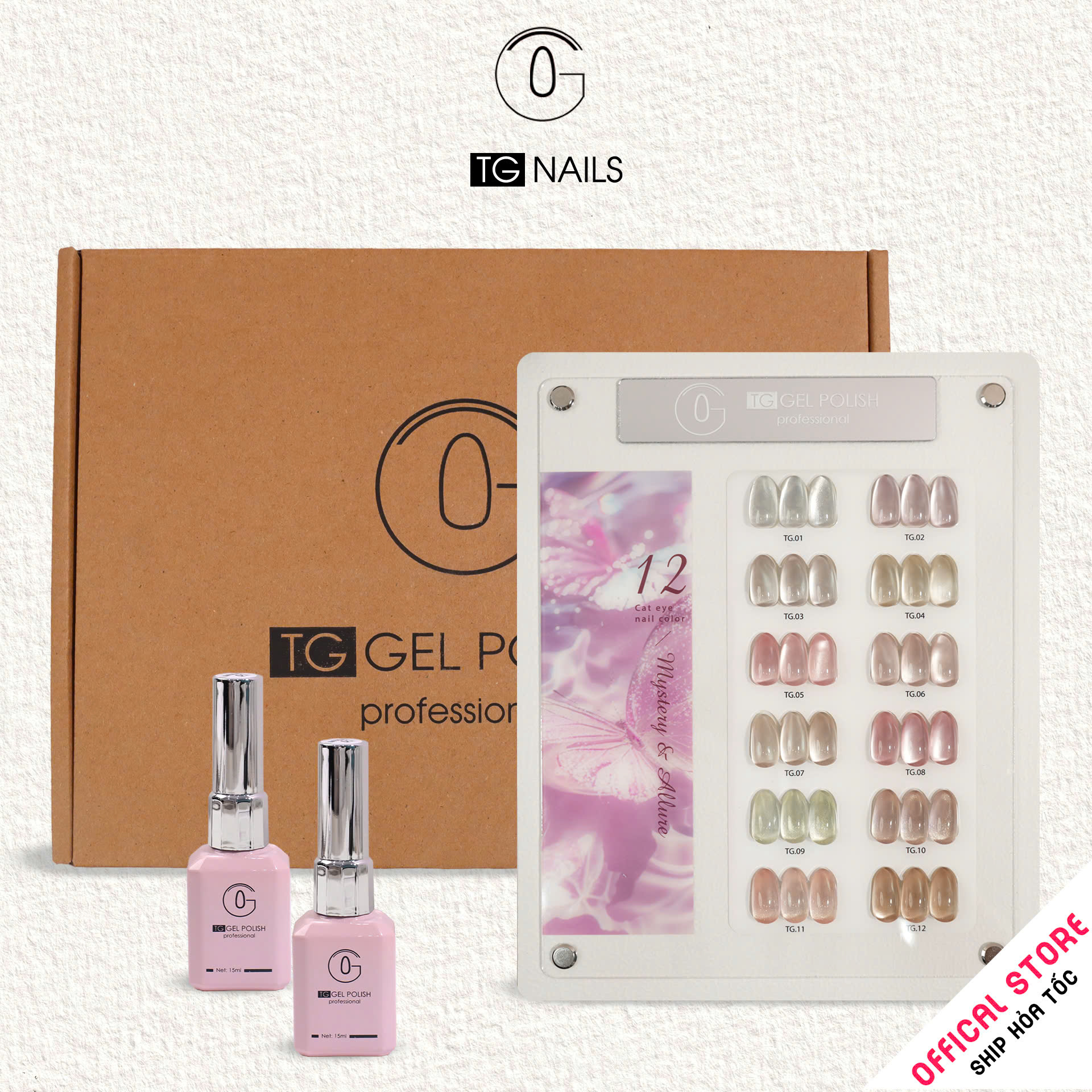Com Bo 12 màu sơn gel TG nail mắt mèo thủy tinh