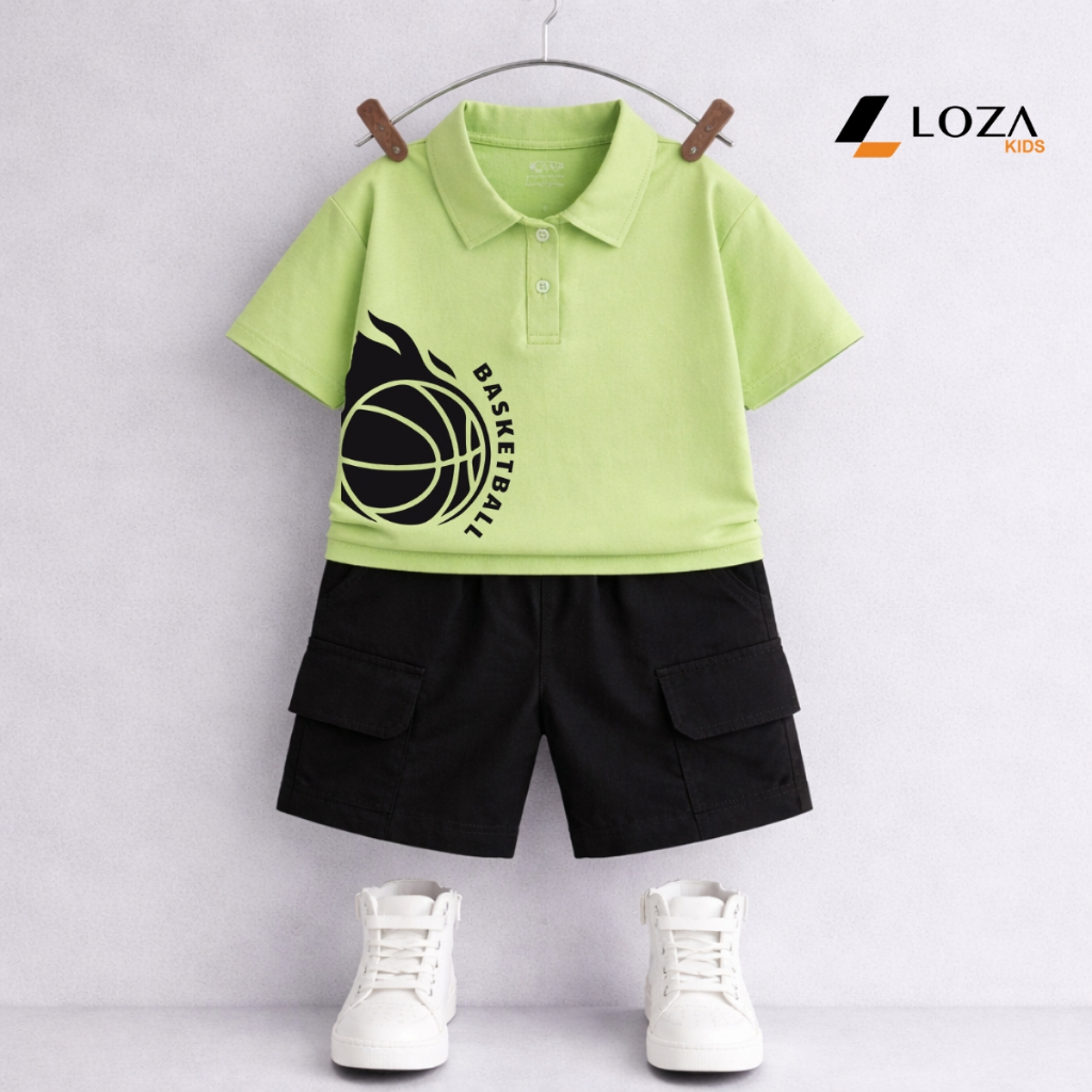 Set bộ bé trai hình bóng rổ (gồm Áo polo + Quần đùi) - Loza Kids BU652_thumbnail_1