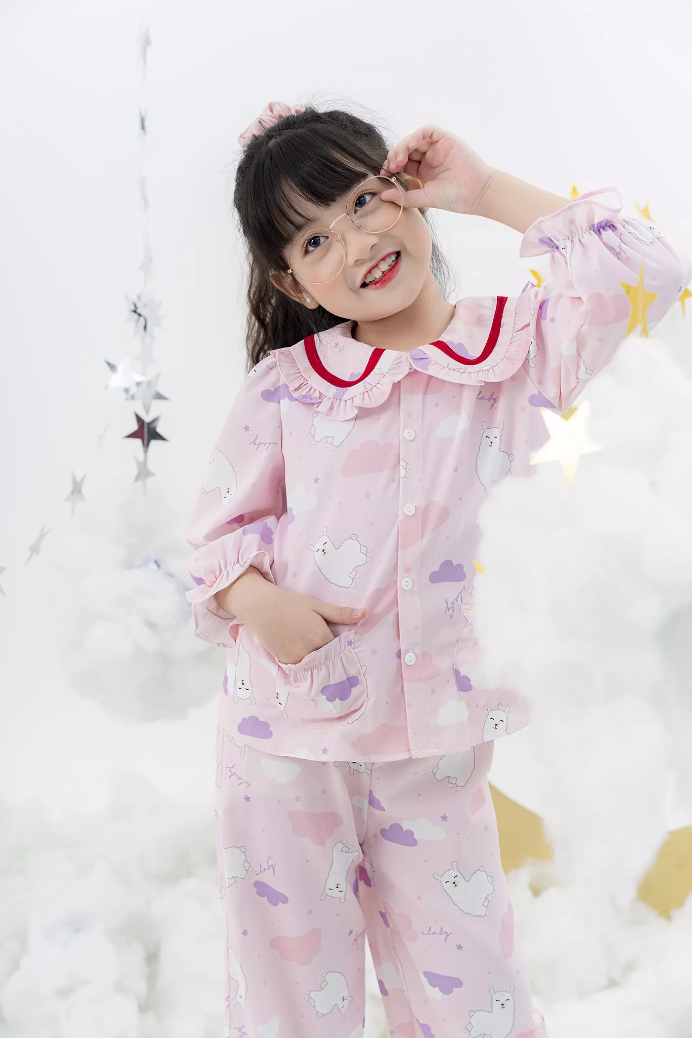 [ Outfit mềm mại ] Bộ pyjama dài tay cổ sen phối viền_thumbnail_2