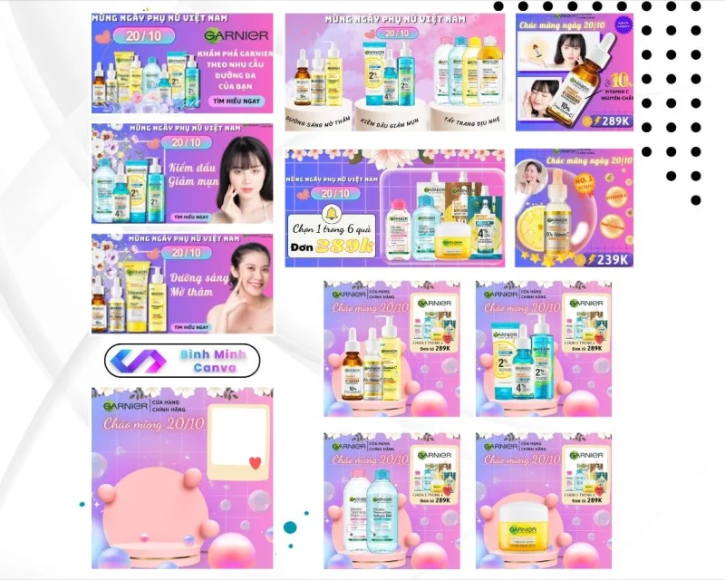 Templates mỹ phẩm Shopee/Lazada – Tone gradient hồng xanh
